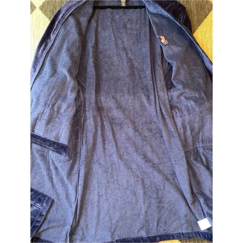 Polo Ralph Lauren Navy Terry Robe w Large Red Polo Pony Embroidery Size Mens S